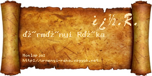 Ürményi Réka névjegykártya